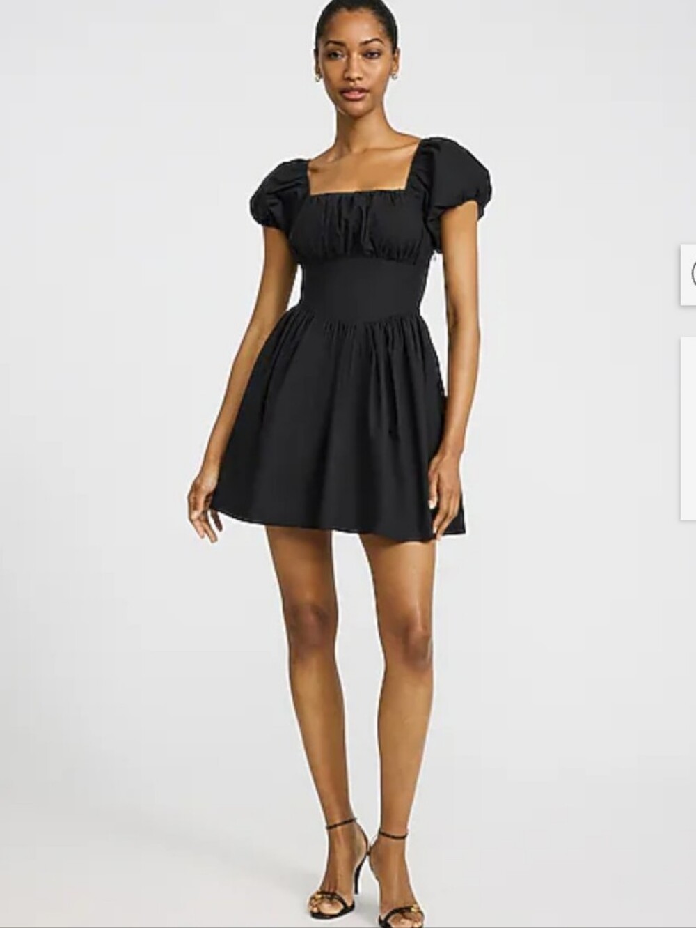 NWT Express Puff Sleeve Cotton Poplin Little Black Mini Dress L